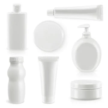 Plastic packaging, cosmetics and hygiene, vector objects set Stock Illustration
