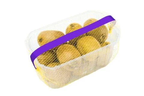 Plastic packaging kiwi on a white background Stock Photos