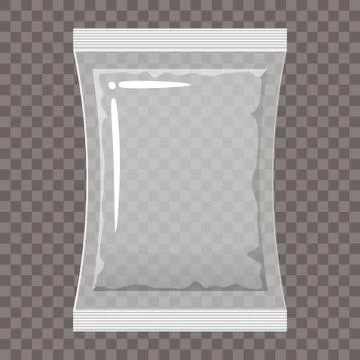 Plastic packaging sachet, bag transparent empty vacuum container mockup to Illustrazione stock