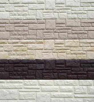 Plastic panels with a pattern of blocks or bricks for finishing facades of Foto stock