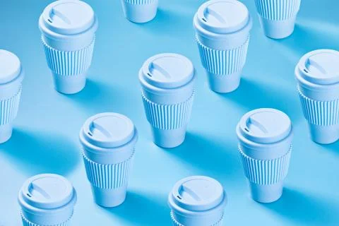 Plastic, paper cups, mugs pattern. Stock Photos