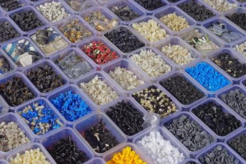 Plastic parts boxes Stock Photos