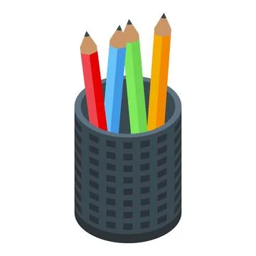 Plastic pencil stand icon isometric vector. Colorful tools Stock Illustration