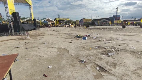 Plastic pet bottles left after an party, event. Stock-Footage 220074378