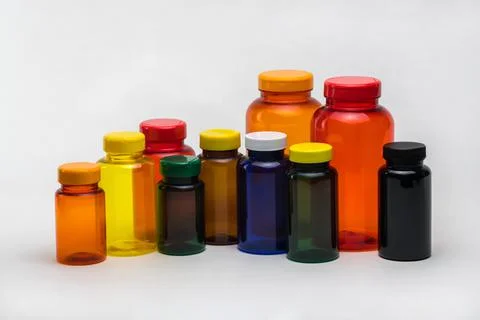 Plastic pill jars Stock Photos
