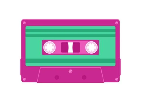 Plastic pink and green retro audio cassette isolated on white background Stock Illustration