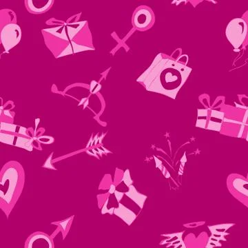Plastic pink pattern on valentines day with a bunch of elements Stock Illustration