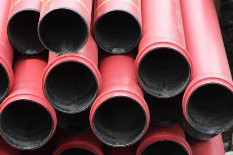 Plastic Pipes Sewerage construction material: stack of plastic pipes Copyr... Foto stock