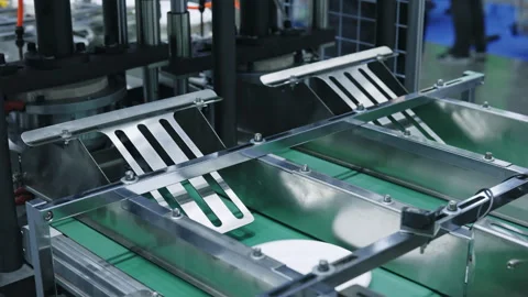 Plastic Plates Moving On Automated Conveyor Belt In Factory Stock Footage 315564418