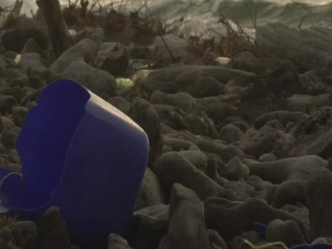 Plastic pollution on a beach Video stock 584856