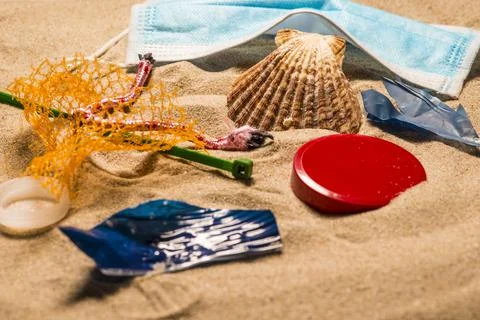 Plastic pollution on a beach Stock Photos