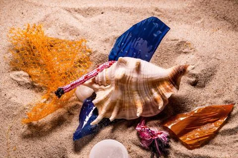 Plastic pollution on a beach Stock Photos