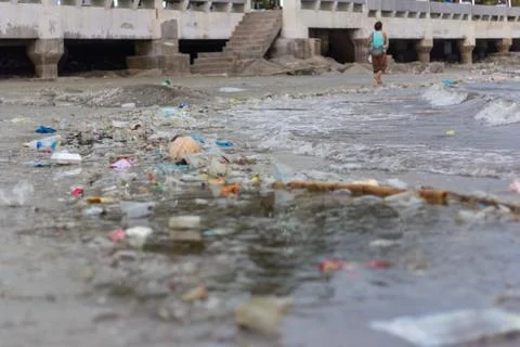 Plastic pollution environmental problem in ocean. Stock Photos