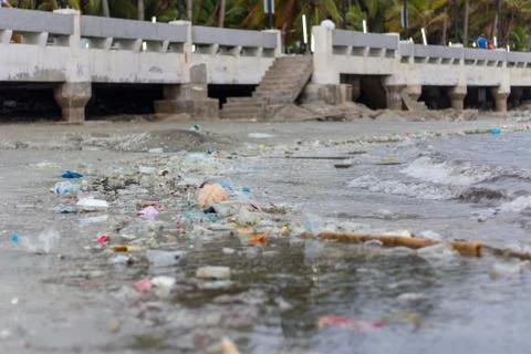 Plastic pollution environmental problem in ocean. Stock Photos