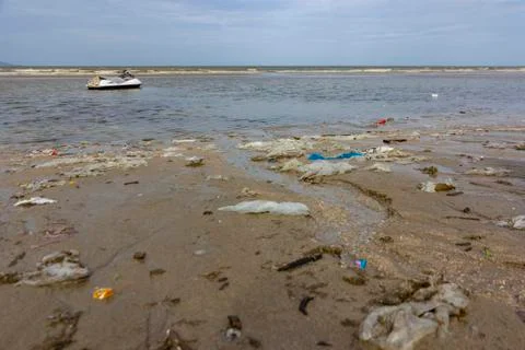 Plastic pollution environmental problem in ocean. Stock Photos