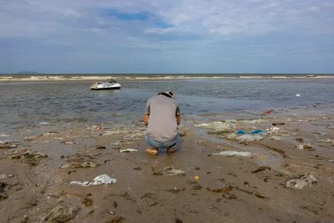 Plastic pollution environmental problem in ocean. Stock Photos