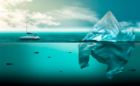 Plastic pollution in marine environmental problems Animals in the sea cannot Stock Illustration