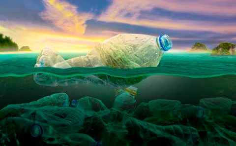 Plastic pollution in marine environmental problems Animals in the sea cannot Stock Illustration