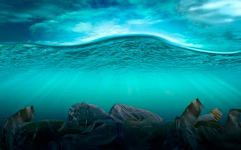 Plastic pollution in marine environmental problems Animals in the sea cannot Stock Photos