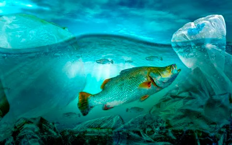Plastic pollution in marine environmental problems Animals in the sea cannot Stock Photos