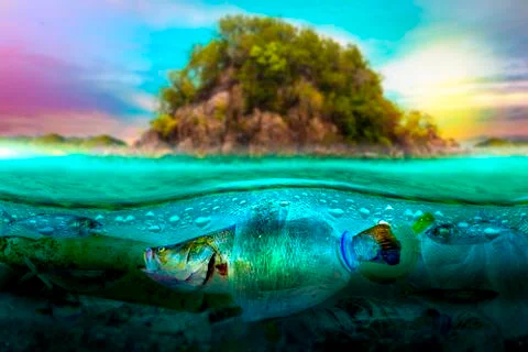 Plastic pollution in marine environmental problems Animals in the sea cannot Stock Photos