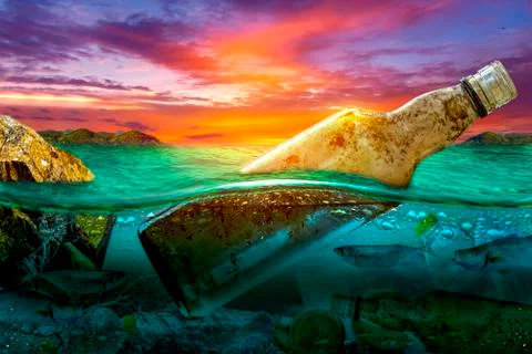 Plastic pollution in marine environmental problems Animals in the sea cannot Stock Photos