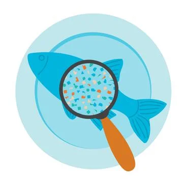 Plastic pollution, microplastic problem. Microplastic in food. Ecological pos Stock Illustration