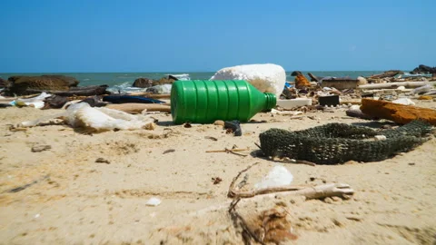 Plastic pollution in ocean environmental problem. Marine pollution Stock Footage 105063265