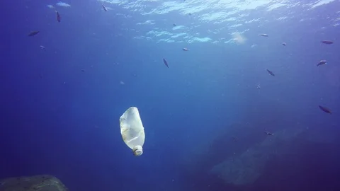 Plastic pollution in ocean Stock Footage