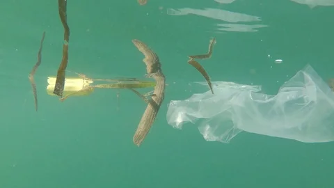 Plastic pollution in ocean Stock Footage 125178612