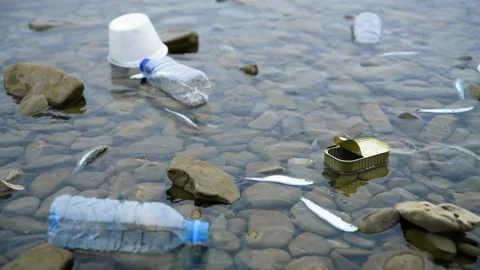 Plastic Pollution pollutants and plastic debris video footage 4k. 動画素材 334660145