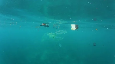 Plastic pollution problem. Bottles and bags dumped in sea causing environmental  Видео 65449758