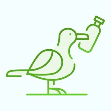 Plastic pollution seagull flat icon. Sea gull with bottle in beak illustration Ilustración de archivo