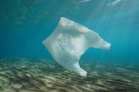 Plastic pollution under water plastic bag Stock Photos