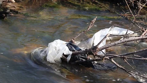 Plastic pollution in water Stock Footage 108649509