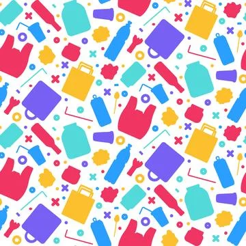 Plastic Polyethylene Waste Items Seamless Pattern Stock Illustration