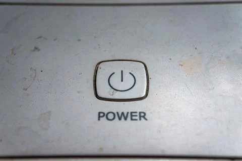 Plastic Power button on an old device Stock Photos
