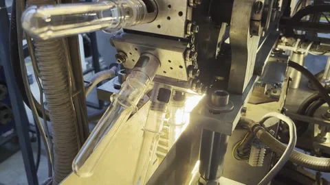 Plastic preforms entering heating zone of the machine Stock Footage 265787302