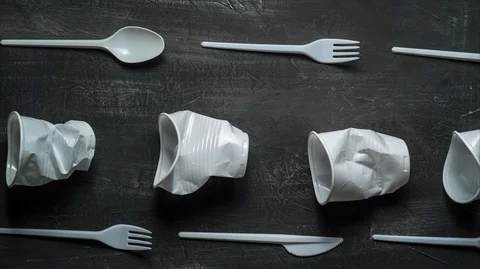 Plastic problem concept, stop motion animation, place for text, white plastic Stock-Footage 123929434