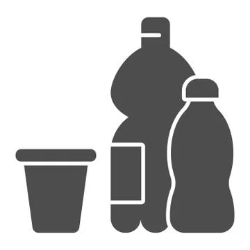 Plastic products solid icon. Cup and two bottles. Zero waste design concept Stock Illustration
