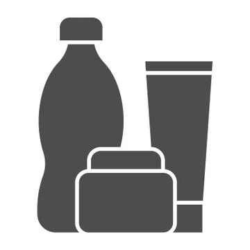 Plastic products solid icon. Cup, jar and bottle. Zero waste design concept Stock Illustration