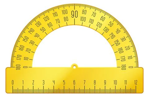 Plastic protractor. Realistic angle measure tool. Geometry school equipment Stock Illustration