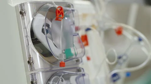 Plastic Pump Chambers on Hemodialysis Machine Close Detail Stock Footage 338424592