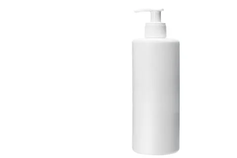 Plastic pump soap bottle without label with dispenser for portion use. Stock Photos