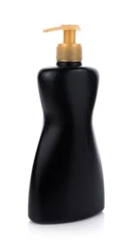 Plastic push black Bottle on white background Photos