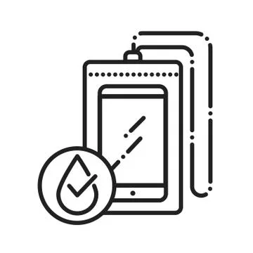 Plastic PVC waterproof case for smartphone black line icon. Ziplock bag prote Stock Illustration