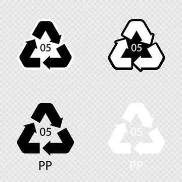 Plastic recycle symbol PP 5 vector icon set. Stock Illustration
