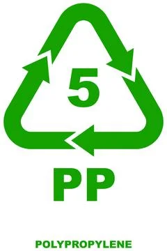 Plastic recycling code 5, signifies polypropylene. Green symbol with arrows. Stock Illustration
