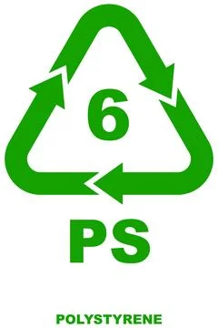 Plastic recycling code 6, symbol for polystyrene, green triangular arrows. Stock Illustration