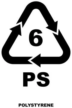 Plastic recycling code, black bold symbol for polystyrene plastic with number 6. Illustrazione stock